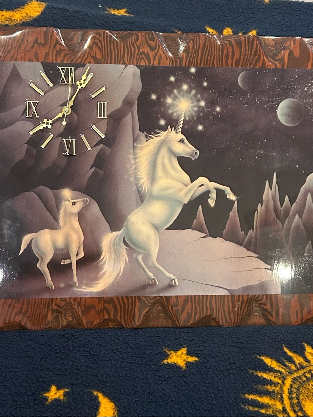 VTG 80s Unicorn in Paradise Clock Andy Mack Lacquered Wood Fairycore Mystical - Picture 1 of 9